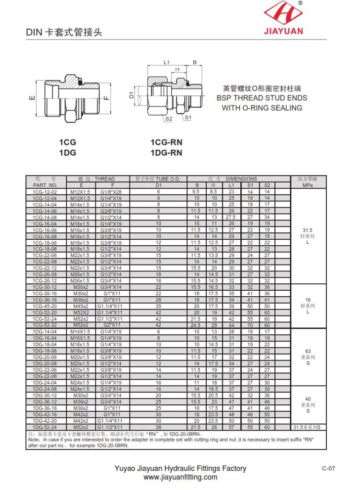 Metric BSP pinnar o-hring festingar
